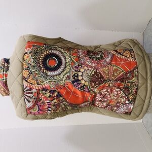 New Tan Equestrian Print Fur Lined Vest Stacy Bradley Small